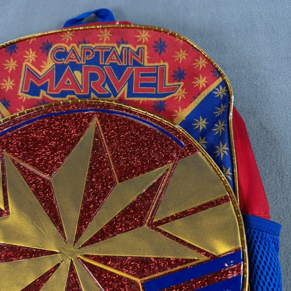 Marvel Captain‎ Marvel Backpack Red Blue Gold Star Glitter School Bag